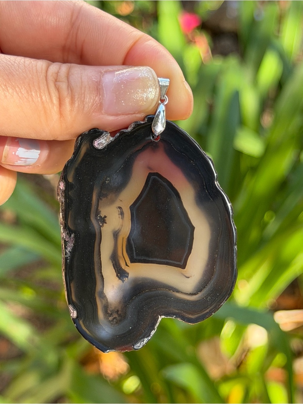 925 Silver Plated Translucent Black Agate Pendant 2586 - Picture 2 of 4